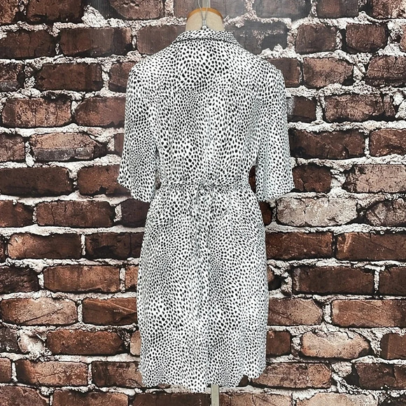 Topshop Shirt Dress Women's 8 Black White Leopard Print Button Up Retro - Picture 9 of 15
